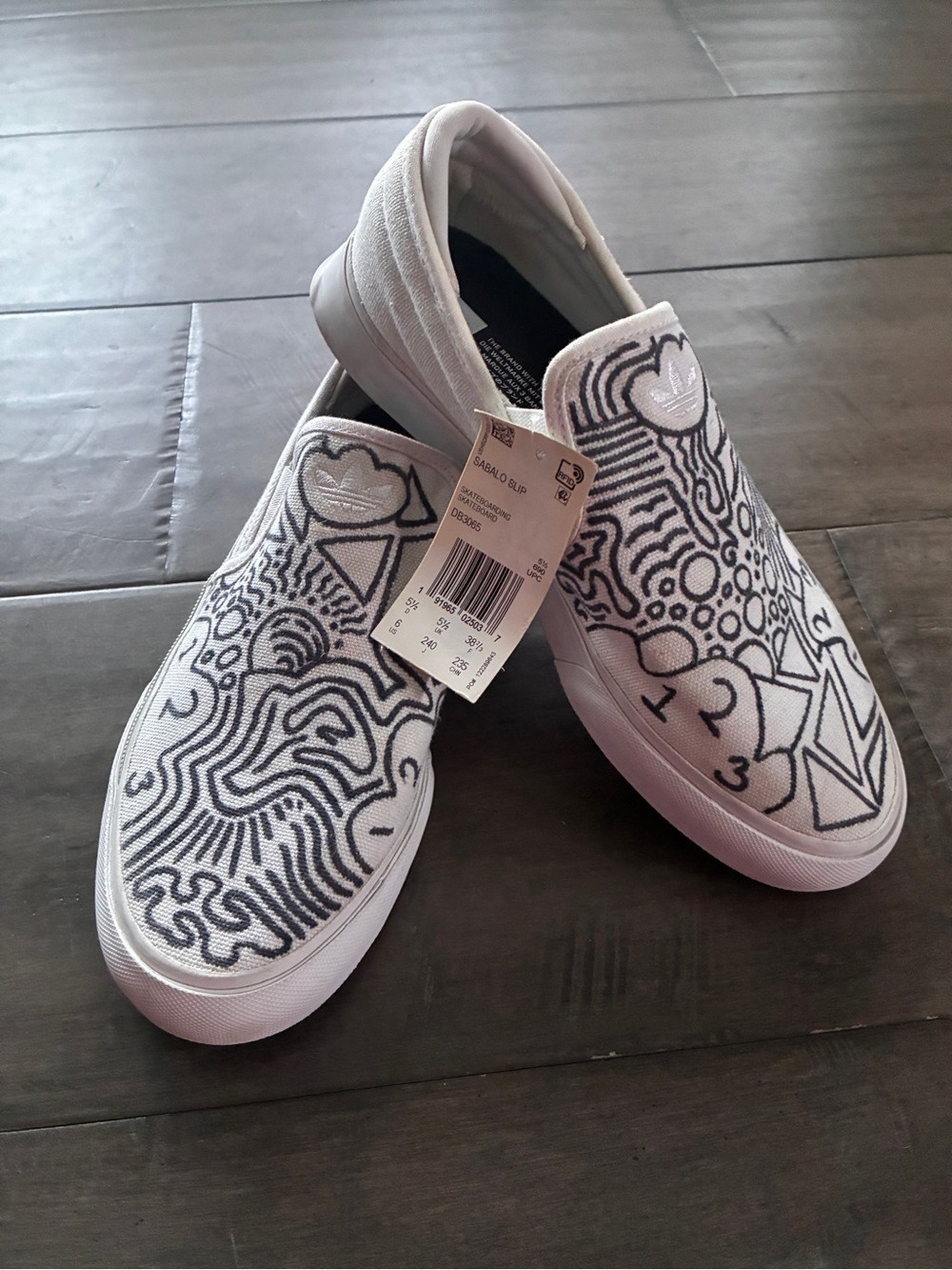 Adidas Sabalo Slip Canvas Skateboarding Abstract Doodle Shoes- Size 7.5 (Men 6)